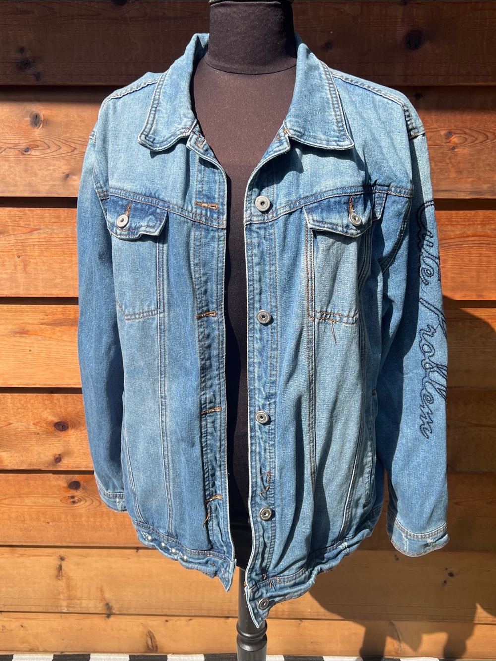 Boom Boom Jeans Light Blue Denim Jacket with Sleeve Embroidery